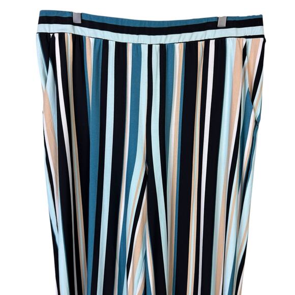 Lane Bryant NWT Black Blue Stripe Elastic Waist Cropped Gaucho Slinky Pants - Picture 3 of 8